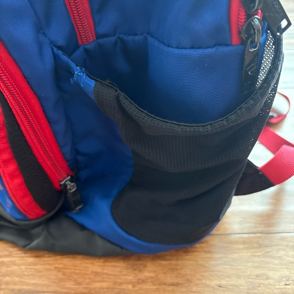 Adidas KU Jayhawks Student Backpack Bookbag Multi Pouches Laptop Red Blue - Picture 5 of 15